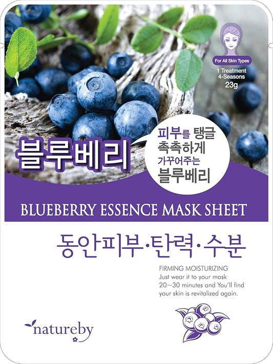 TNB Natureby Collagen Essence Korean Face Mask(10 sheets), Moisturizing Mask Sheet Pack, Korean Skin Care For All Skin Types. (Blueberry)
