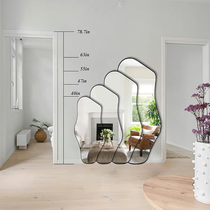 Irregular Wall Mirror, 40"x18" Asymmetrical Aesthetic Mirror with Metal Frame, Modern Organic Shaped Mirrors for Living Room Bedroom Hallway Entryway, Hangs Vertically or Horizontally