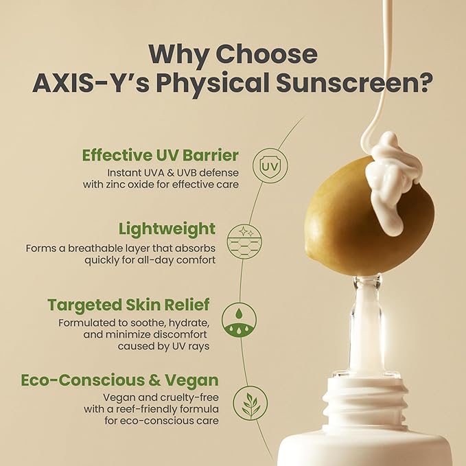 AXIS-Y Complete No-Stress Physical Sunscreen V3 SPF 50 – Mineral Face Sunscreen with Zinc Oxide & 2% Niacinamide – UVA Protection, Lightweight Moisturizing Korean Sunscreen (1.69 fl oz)