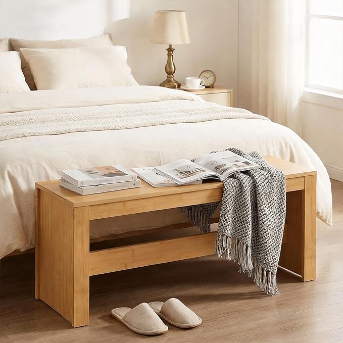 MAHANCRIS Entryway Shoe Rack Bench, 35.4 Inch Bamboo Dining Bench, Table Bench for Living & Dining Room, Kitchen, Bedroom, Bathroom, Hallway, Natural TBNA0501