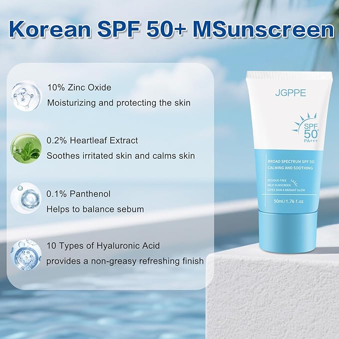 Heartleaf Korean Sunscreen for Face SPF 50+, Silky Moisture Tinted Sun Essence, Broad Spectrum UVA/UVB Protection, Lightweight & Non-Greasy, No White Cast, 50ml (1PC)