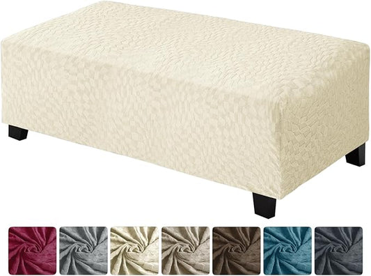ZNSAYOTX 2026 Rectangle Ottoman Cover (L:45"-56") Super Stretch Soft Footrest Slipcover Form Fit, Universal Folding Foot Stool Covers with Non-Slip Elastic Band, Fashion Jacquard Texture, Beige