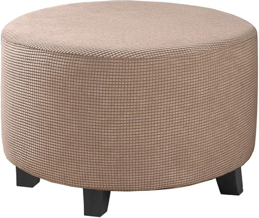 H.VERSAILTEX Ottoman Cover Stretch Ottoman Slipcover Round Ottoman Storage Cover Folding Stool Covers Furniture Protector Cover for Footrest Ottoman Fit Dia 30" - 41", Sand