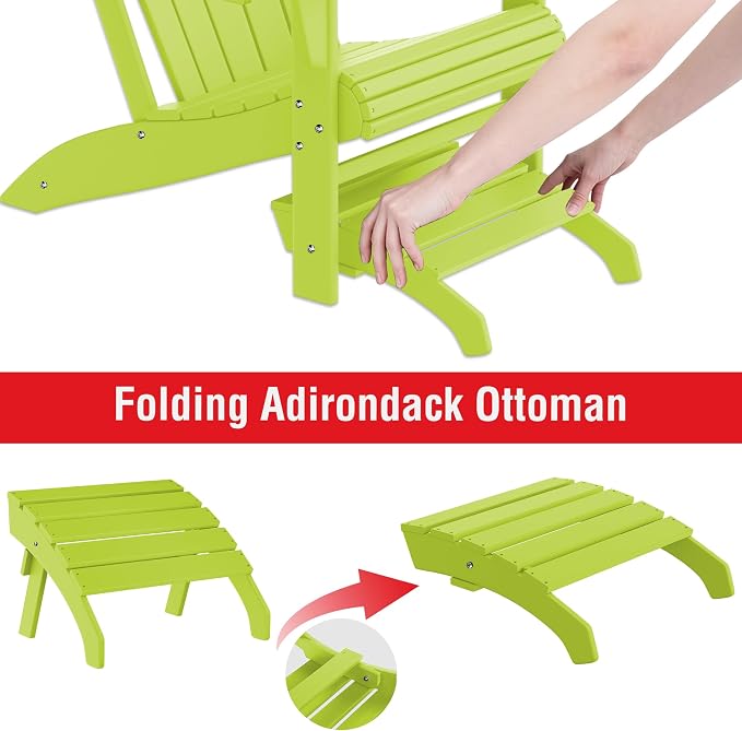Costaelm Adirondack Chair Footrest, Patio Footstool, Ottoman Outdoor Foot Rest for Patio Waterproof, Adirondack Ottoman Patio Footstool, Lime
