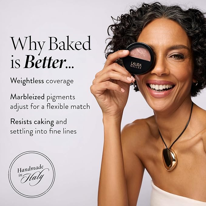 LAURA GELLER NEW YORK Award-Winning Baked Balance-n-Brighten Color Correcting Powder Foundation - Porcelain - Buildable Light to Medium Coverage - Demi-Matte Natural Finish
