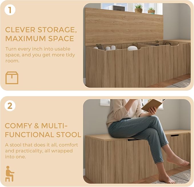 Bobve L-Shape Storage Bench with Cushion, Backless Corner Dining Bench, Kitchen Dining Nook Bench with Hidden Storage for Dining Room, Kitchen, Entryway (Natural Wood)