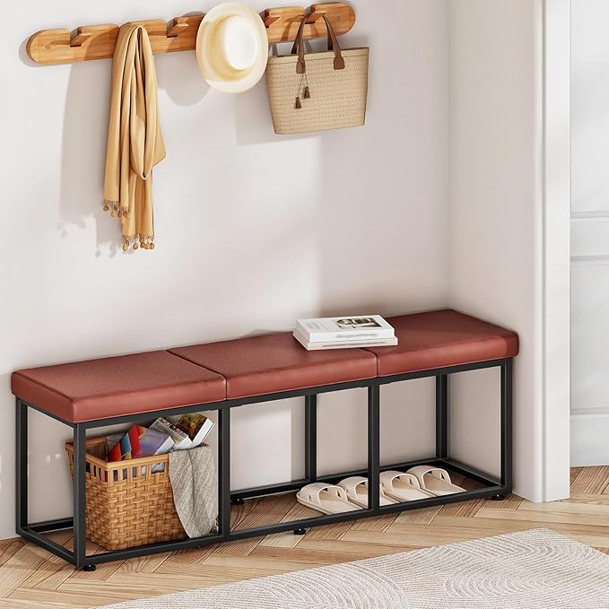 HOOBRO Dining Bench, Dining Room Bench with PU Leather Upholstered Seat, for Kitchen, Living Room, Hallway, Kitchen, Entryway, Bedroom, Brown and Black BC46CD01
