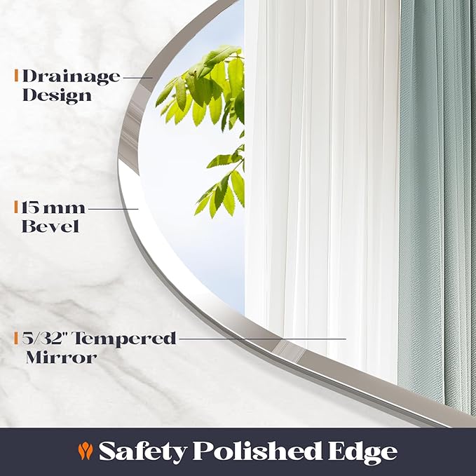 Frameless Bathroom Mirror, 24" x 36" Arched Vanity Mirror for wall Beveled, Arch Wall Mounted Bathroom Mirrors for Over Sink, Hallway, Living Room, Bedroom