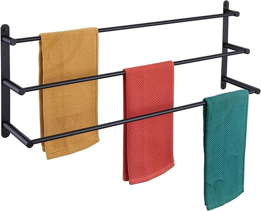 KOKOSIRI Bath Towel Bars Matte Black Bathroom 3-Tiers Ladder 32'' Towel Rails Wall Mounted Towels Shelves Rack Stainless Steel, B5002BK-L32