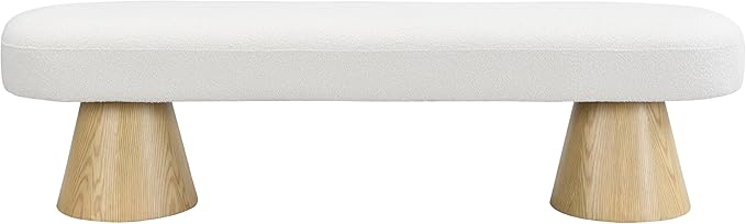 Christopher Knight Home Manila 64" Oval Dining Bench, Boucle Ottoman Bench, Large Dining Chair, Entryway Bench, Comfort Long Footstool for Living Room Dining Room, No Assembly Needed, Beige