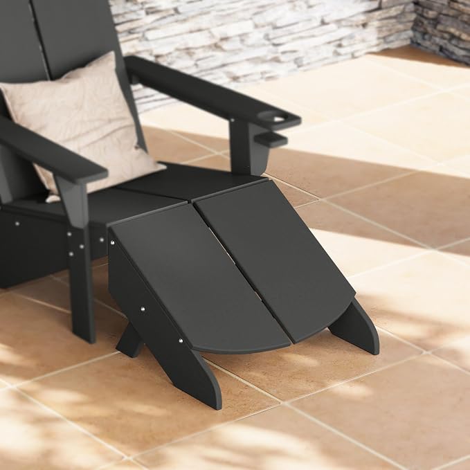 Costaelm Seaview Modern HDPE Plastic Folding Patio Adirondack Ottoman, Gray