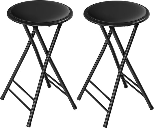 Lavish Home Folding Stool - Set of 2 Counter Height Bar Stools – 24-Inch Backless Folding Chairs with 225lb Capacity for Kitchen, Rec Room, or Game Room (Black)