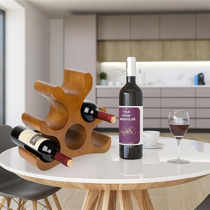 Countertop Wine Rack - 6 Bottle Wooden Wine Rack - Freestanding Wine Bottle Holder Stand - Wine Storage Rack for Cabinet Pantry Bar Kitchen