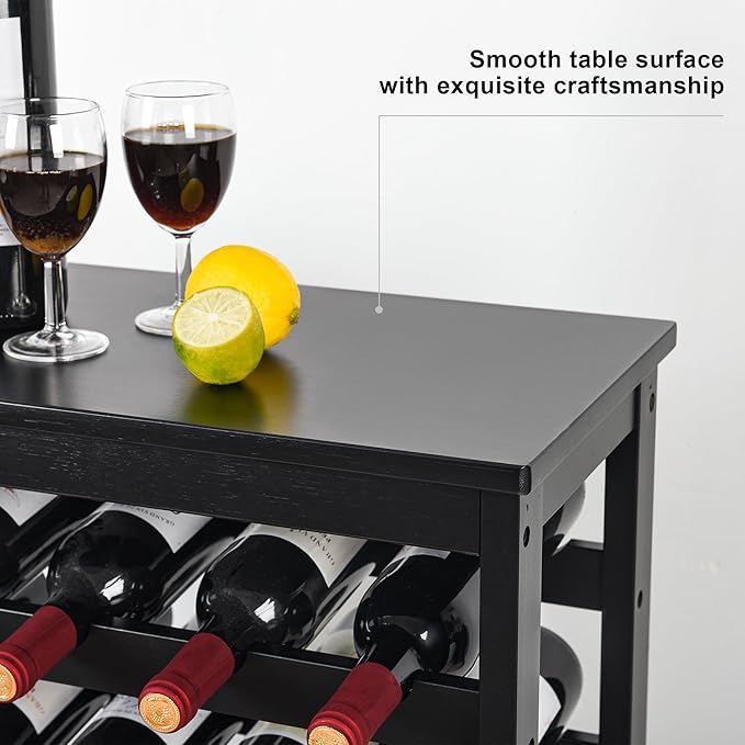VASMIA 42 Bottles Bamboo Wine Rack,7-Tier Wine Rack Freestanding Floor with Table Top, Wine Storage Shelf for Kitchen Dining Room Bar,Black