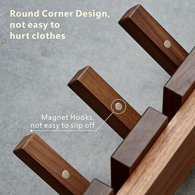 QUELLANCE Wooden Coat Hooks Wall Mounted, Coat Rack Hanger Wall Mount with 4 Hooks, Heavy Duty Coat Hooks for Hanging Coats/Keys/Hats/Robe&Towels/Plants/Bags, Home Decor Gift, Walnut