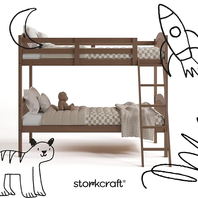 Storkcraft Long Horn Twin-Over-Twin Bunk Bed (Hazelnut) - GREENGUARD Gold Certified, Converts to Two Twin Beds, Wood Bunk Bed for Kids Bedroom