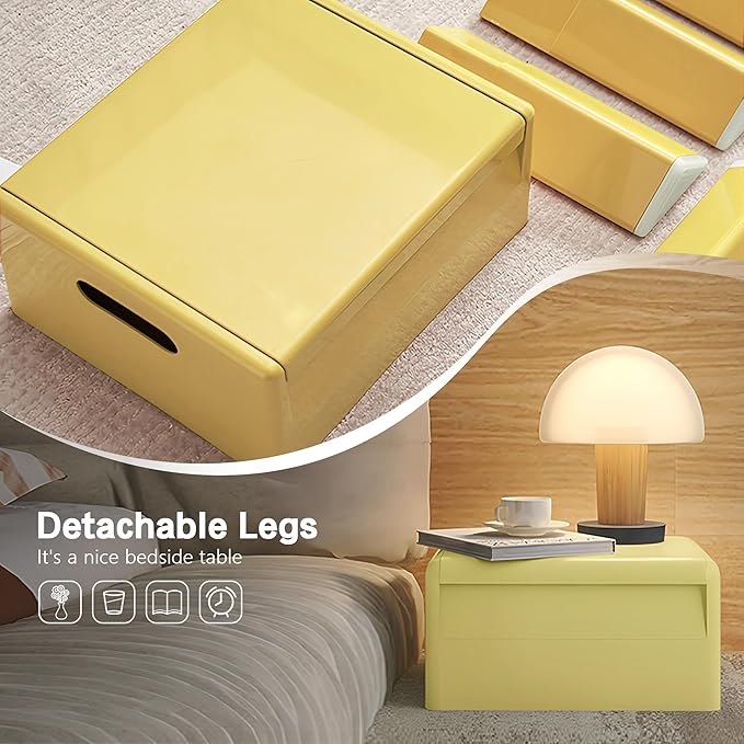 Nightstand Bedside Table with Storage Space, Multifunctional Colorful Plastic End Table Small Side Table for Bedroom, Dorm and Small Spaces, Easy Assembly(11.8" D x 15" W x 15.7" H, Yellow)