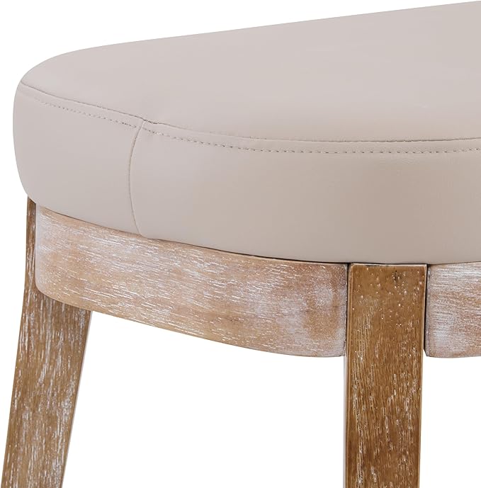Christopher Knight Home Ella Mid-Century Faux Leather Upholstered Dining Bench, End of Bed Footrest, Entryway/Hallway Seating, Indoor Ottoman Bench with Padded Seat and Solid Wood Leg, Beige+Natural