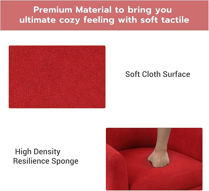 INZOY Modern Accent Chair with Ottoman for Small Space, Club Chair with Ottoman Set, Comfy Fabric Barrel Reading Chairs for Living Room Bedroom, Round Reading Chair with Foot Rest, Red