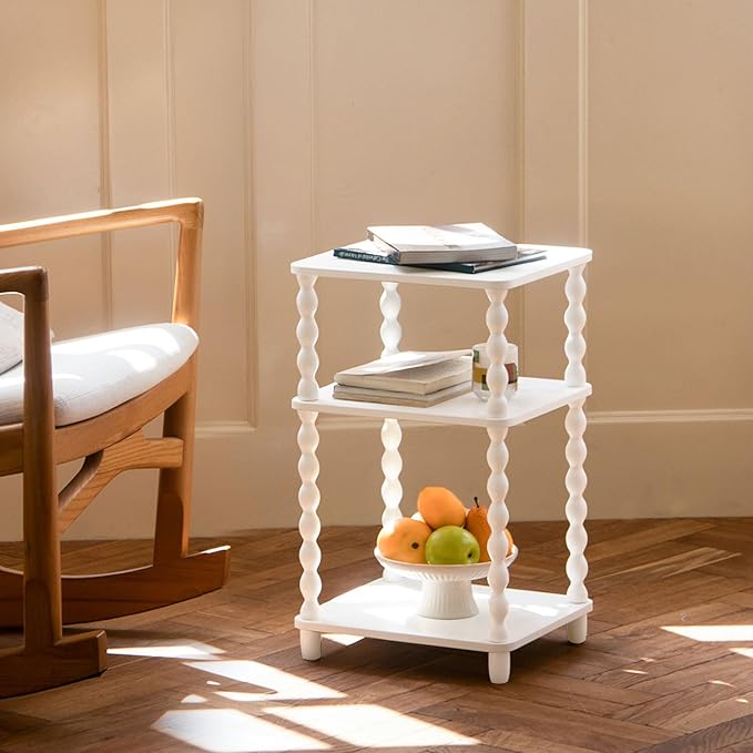 Fultyle End Table, Small Side Table with 3 Tier Open Shelf, Modern Night Stand Bedside Table for Living Room, Bedroom, Office and Small Spaces (White)