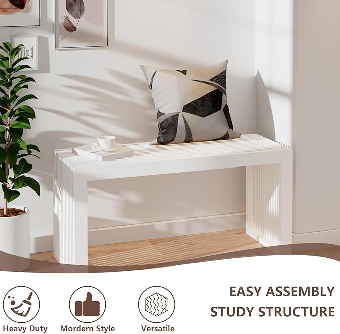 APRTAT Bamboo Dining Bench Indoor Long Entryway Shoe Rack Benchs,Outdoor Modern Wood Benches 35 Inch Bamboo Bench for Living Room Hallway Bedroom Bathroom White