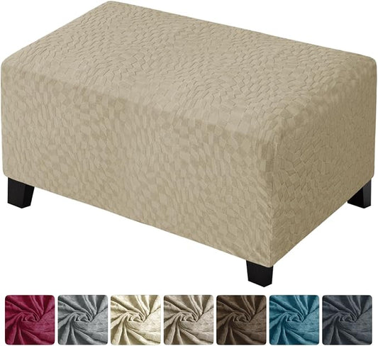ZNSAYOTX 2026 Rectangle Ottoman Cover (L:35"-45") Super Stretch Soft Footrest Slipcover Form Fit, Universal Folding Foot Stool Covers with Non-Slip Elastic Band, Fashion Jacquard Texture, Khaki