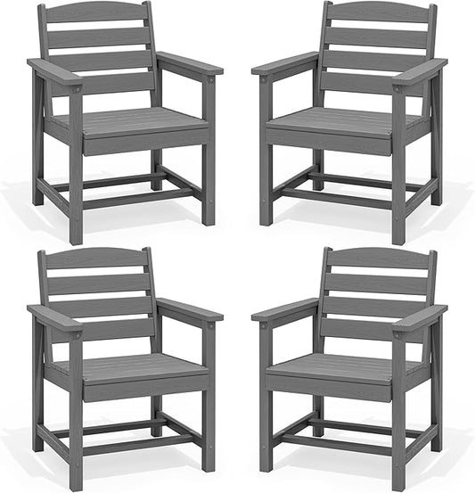 SERWALL Outdoor Dining Chairs Set of 4, All-Weather HDPE Patio Chair with 19.7" Widened Seat, for Backyard, Garden, Gray