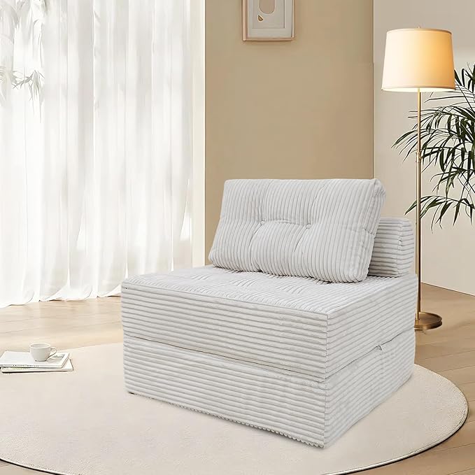 ANONER Memory Foam Folding Sofa Bed, Sectional Couches with Pillow, Futon Floor Couch, Versatile Convertible Sleeper Chair, Boneless Chaise Lounge, Fold Out Chair Bed for Living Room, Beige