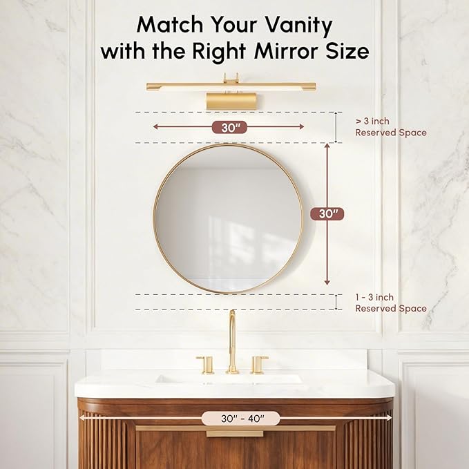 USHOWER Gold Bathroom Mirrors for Over Sink, 30 Inch Circle Mirror with Metal Frame, Wall Mirror for Vanity, Entryway, Living Room, Hallway and Bedroom Decor
