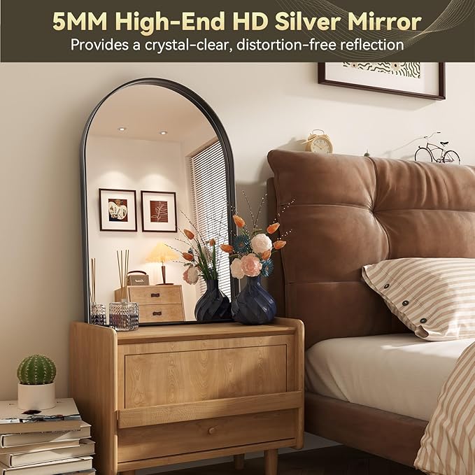 Brightify Arched Mirror, Arched Wall Mirror, 20 x 30 Inch Black Arch Mirror, Metal Frame Black Bathroom Mirror, Arched Top Bathroom Vanity Mirror for Living Room Bedroom Mantel Entryway Hallways