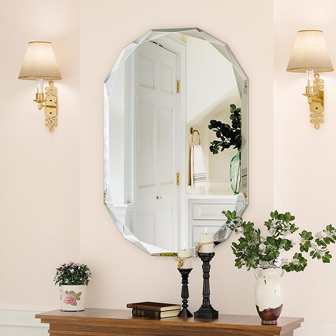 Suidia Bathroom Mirror, 20"x 30" Wall Mirror, Frameless Bathroom Mirror with Beveled Edge for Bedroom, Living Room, Entryway, Hallway, Oval Shape