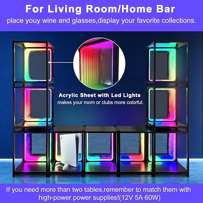 FUSLITE Storage Cabinet with LED Infinity Mirror Light, RGBW Display Cabinet with Adjustable Color Temp for Bedroom Gaming Room Decor (One Cabinet)