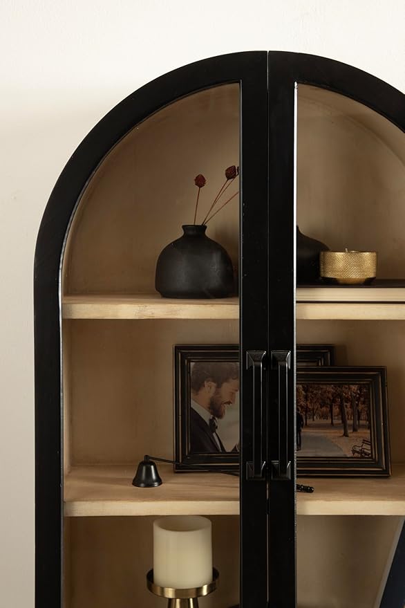 Kate and Laurel Arcott Modern Arch Wall Cabinet, 21 x 8 x 30, Natural Wood and Black, Transitional Arched Cabinet for Use as Over-the-Toilet Storage or Living Room Storage Cabinet