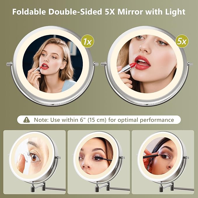 Einhomn Vanity Desk w/5x Magnifying Mirror, Fluted Makeup Vanity w/Mirror and Lights, Glass Top Vanity, Dressing Table w/Power Outlet & Drawers, Adjustable Shelves for Bedroom, Women & Girls, White