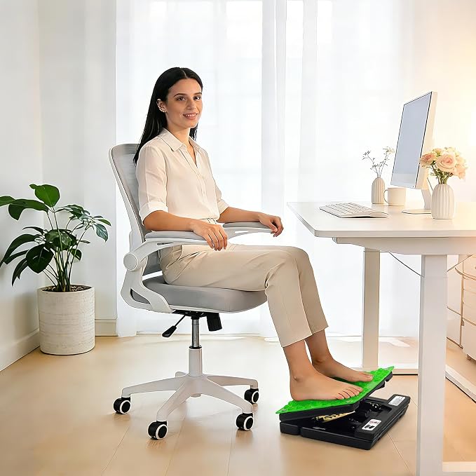 Footrest for Under Desk at Work, Height Adjustable Foot Rest with Reflexology Pad, Foldable Ergonomic Foot Stool for Muscle Tension Relief, Suitable for Office, Home & All-Season Use(Green)