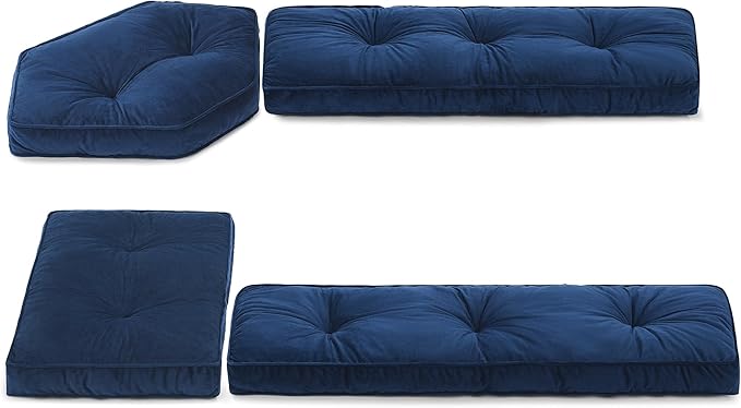 BALAPET Breakfast Nook Cushions Set 4 Piece Cushion Pad Set for Kitchen Breakfast Dining Nook,Shredded Foam Support Fits in Sets with Corner Benches, Mid Century Modern Small Dining Table Sets(Blue)
