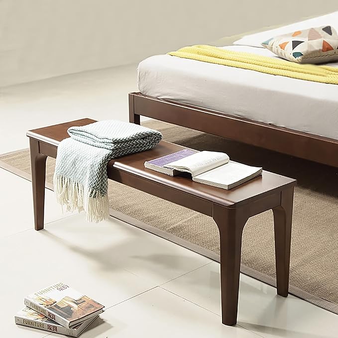 Dining Bench Wood Solid Oak Wooden Bed End＆Entryway Bench for Bedroom Living Room Kitchen(Brown)