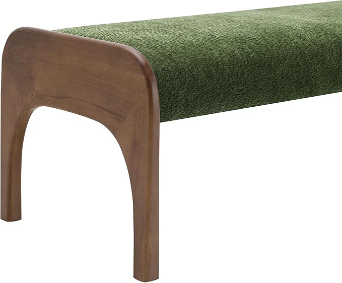 GDFStudio 50.25" Upholstered Long Bench, Modern Chenille Dining Bench with Solid Wood Legs, Padded Entryway Bench Seat for Bedroom End of Bed Kitchen Hallway Living Room, Green