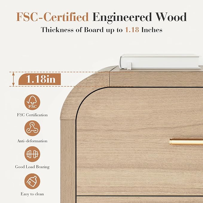 Night Stand Set of 2 [Unique Curved Profile] [FSC-Certified Wooden Board] 2-Drawer Nightstand 24" H Metal Handle Modern Sturdy Bedside Table Side Table End Table
