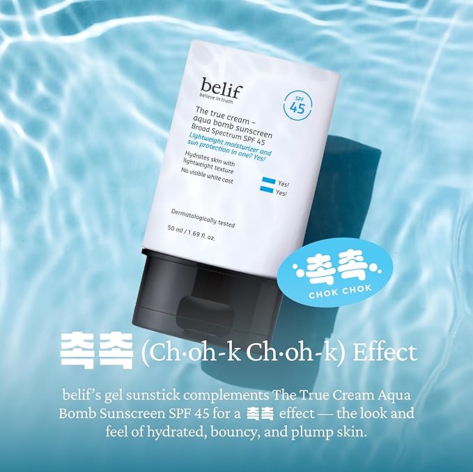 belif Aqua Bomb SPF 45 Hydrating Niacinamide Sunscreen (1.69 fl. oz) - The True Cream PA++++, Daily Broad Spectrum, No White Cast, Weightless & Invisible, Non-Greasy, Korean Skincare