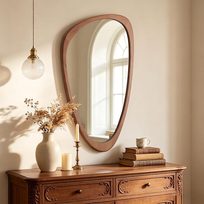 WallBeyond Asymmetrical Mirror, Irregular Wall Mirror, Wall Mirrors Decorative for Bedroom Living Room Entryway Hall, Wood Mirror for mid Century Modern Decor 36" H x 23" W
