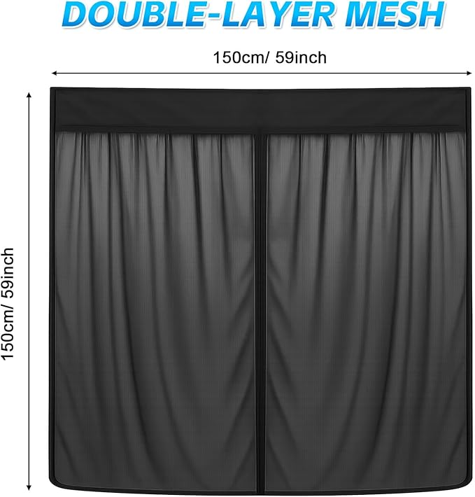 Magnetic Van Screen for Ram Promaster City 2015-2025 - Mosquito Net with Zipper for Back Door - 60" H x 60" W