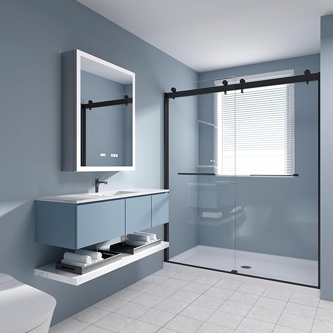 LED Medicine Cabinet Mirror with Lights, 24x30 Inch Bathroom Storage, Recessed/Wall Mount, Plug-in/Hardwired, 3 Color Dimmable Light, Anti-Fog, Time Temp Display, Right Hinge