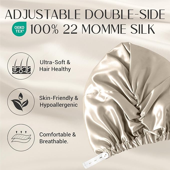 ZIMASILK 22 Momme Adjustable 100% Mulberry Silk Bonnet for Sleeping Women, Silk Hair Wrap for Hair Protection, That Reduces Falling Off (1Pc, Taupe)