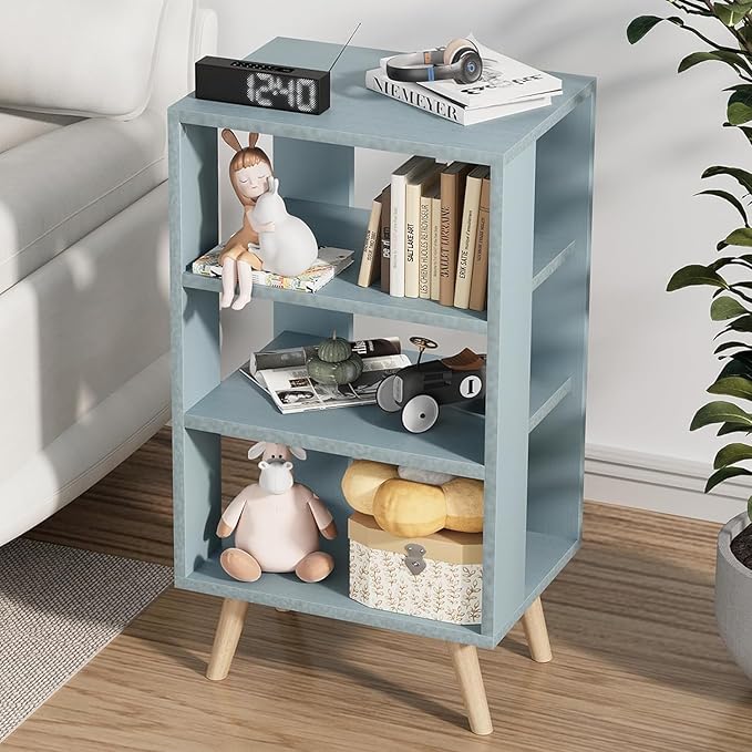 Aenuert Night Stand, Blue Nightstand, Modern End Table with Open Storage, 3-Tier Nursery Bedside Table for Small Space, Living Room, Bedroom