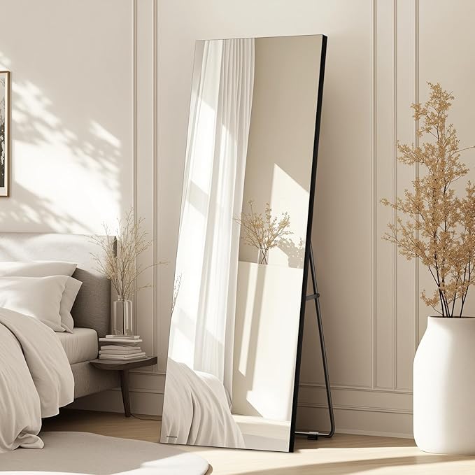 Kosmonia 58x18 Frameless Full Length Silver Coating Mirror w/Distortion Free, HD Reflection &Anti Desilvering, Tempered Glass, Easy Setup w/Stand, Wall/Standing