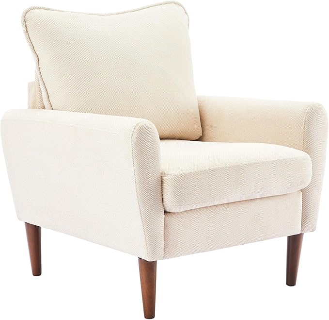 OLIXIS Comfy Accent Chair for Living Room Bedroom and Waiting Room, Upholstered Mid-Century Reading Chair with Pillow and Solid Wood Legs, Wide Singe Modern Lounge Sofa, Cream Beige