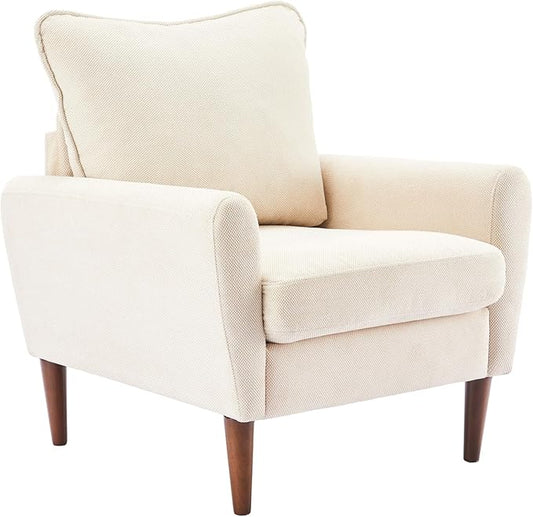 OLIXIS Comfy Accent Chair for Living Room Bedroom and Waiting Room, Upholstered Mid-Century Reading Chair with Pillow and Solid Wood Legs, Wide Singe Modern Lounge Sofa, Cream Beige