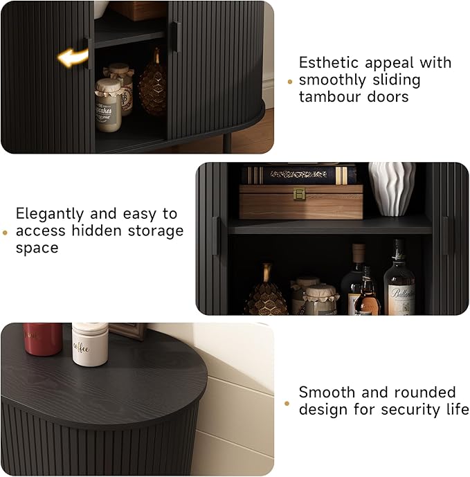 ONBRILL 31.5" Sideboard Buffet Cabinet with Storage, Storage Cabinet with Sliding Door & Adjustable Shelf, Modern Accent Coffee Bar Console Table for Kitchen, Entryway, Black
