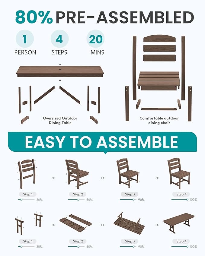SERWALL Outdoor Armless Dining Chairs Set of 4, All-Weather HDPE Patio Dining Chair with 19.7" Widened Seat, for Backyard, Deck, Lawn and Garden, Brown